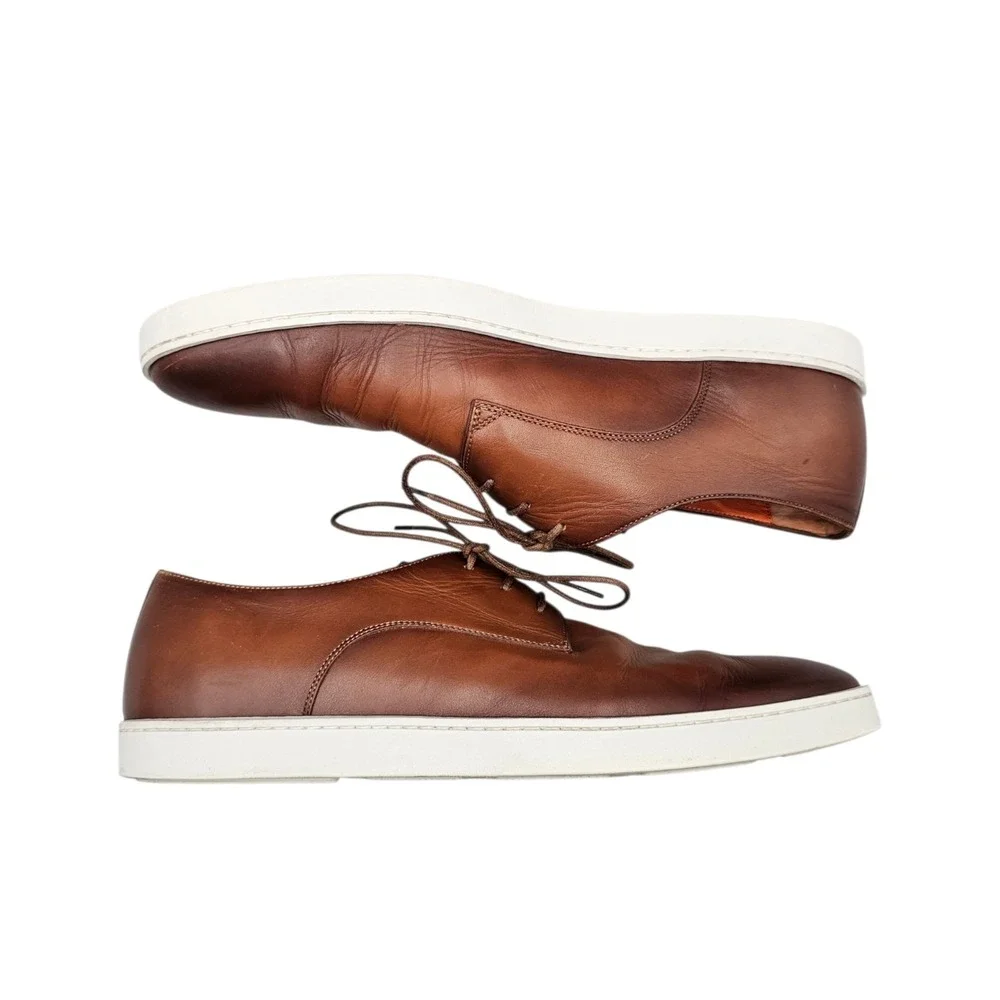 Santoni Mens Size 15 EUC Atlantis Brown‎ Burnished Buttery Soft Leather Sneakers